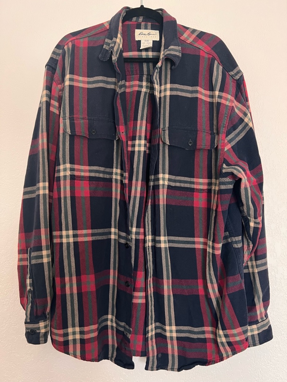 Eddie Bauer Vintage Heavy Flannel Shirt Blue Red Green Plaid 100% Cotton